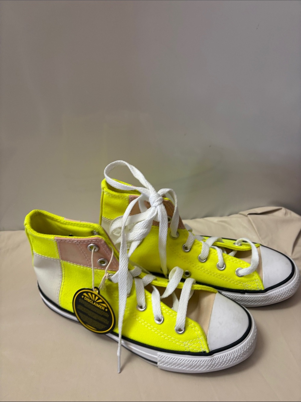 Neon Yellow High-Top Kids Sneakers with White Accents